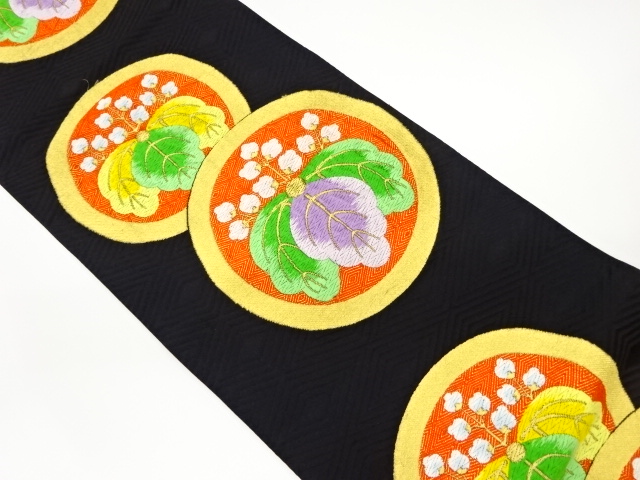 JAPANESE KIMONO / VINTAGE FUKURO OBI / WOVEN PAULOWNIA & ROUNDEL